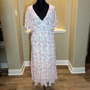 💗 NWT Baltic Born Peach Floral Maxi Dress Cap Sleeves V-Neckline Size XL
